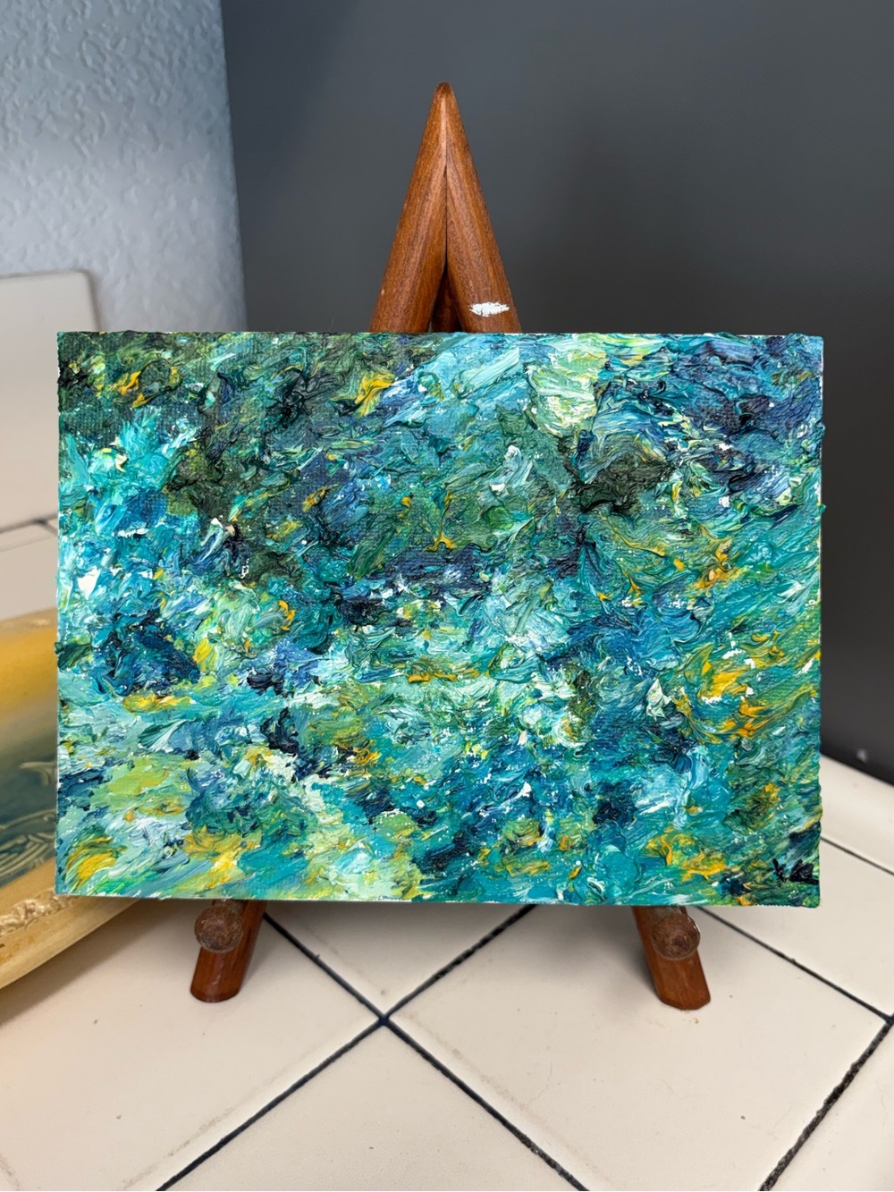 Hand-Painted Oil Abstract Ocean 👣 🌊 Texture Art - Teal & Turquoise Painted by Me